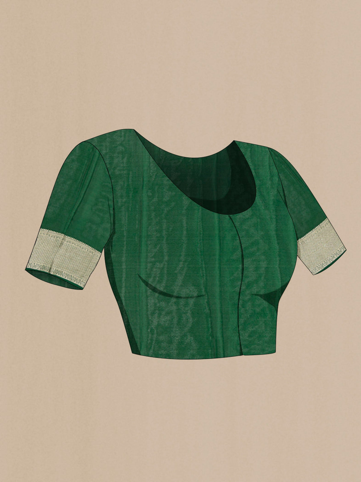 Close up image of the blouse of Green Mysore Crepe Saree with Zari Brocade on the body and Zari Border