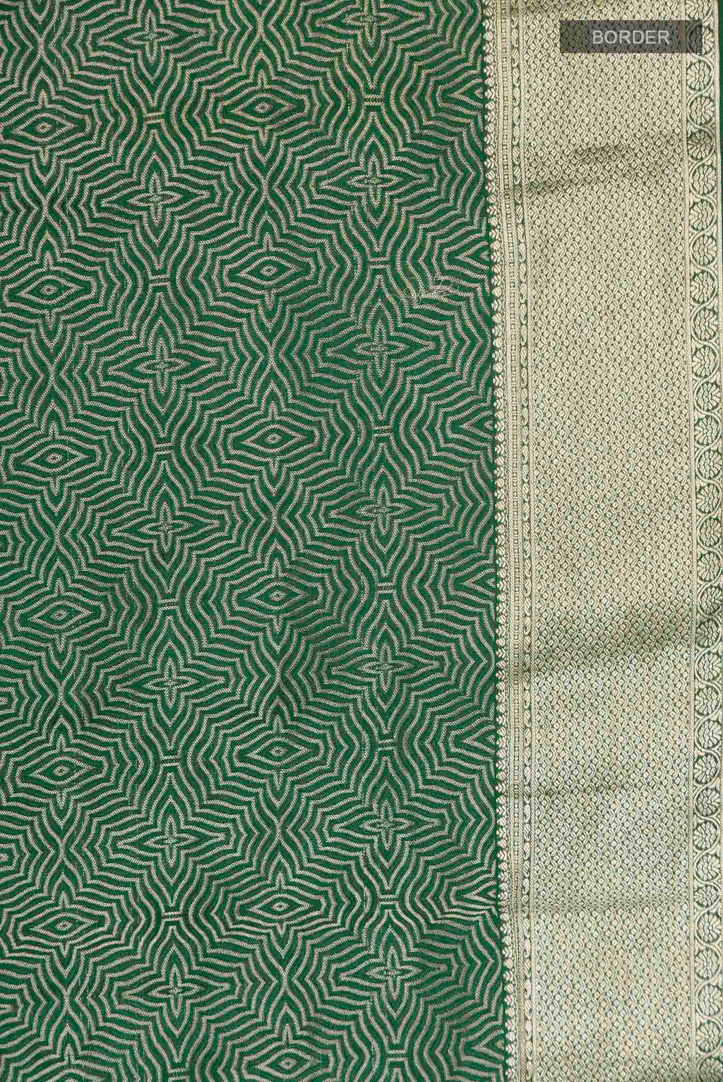 Border image of Green Mysore Crepe Saree with Zari Brocade on the body and Zari Border