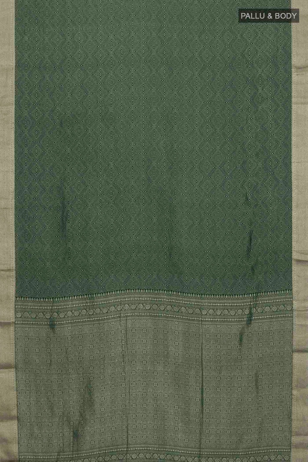 Flat view of Green Mysore Crepe Saree with Zari Brocade on the body and Zari Border