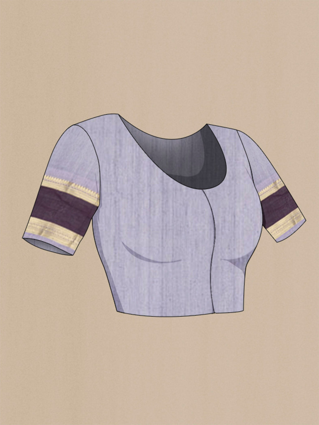 Close up image of the blouse of Lilac Kanchi Cotton Saree with Zari Butta on the body and Zari Border