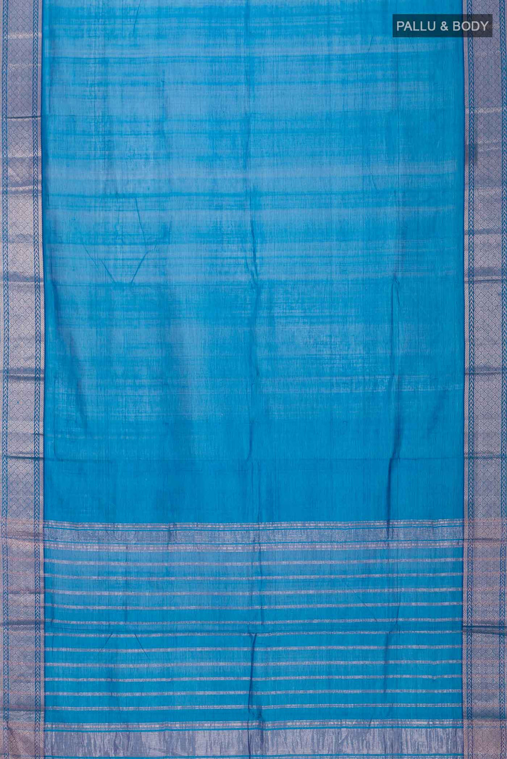 Flat view of Blue Mangalagiri Cotton Saree with Plain Body and Zari Border