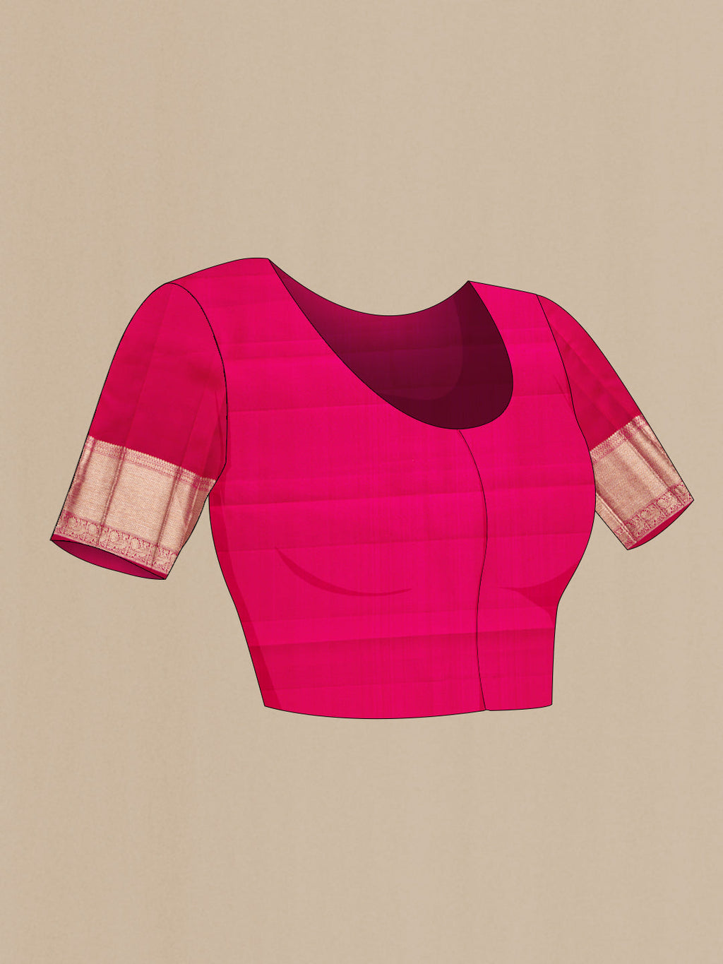 Close up image of the blouse of Pink Dual Tone Kanchipuram Silk Saree with Zari Brocade on the body and Zari Border