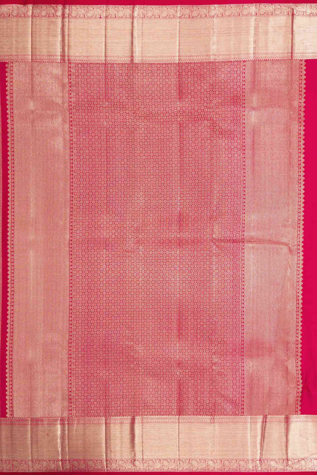 Close up image of the pallu of Pink Dual Tone Kanchipuram Silk Saree with Zari Brocade on the body and Zari Border