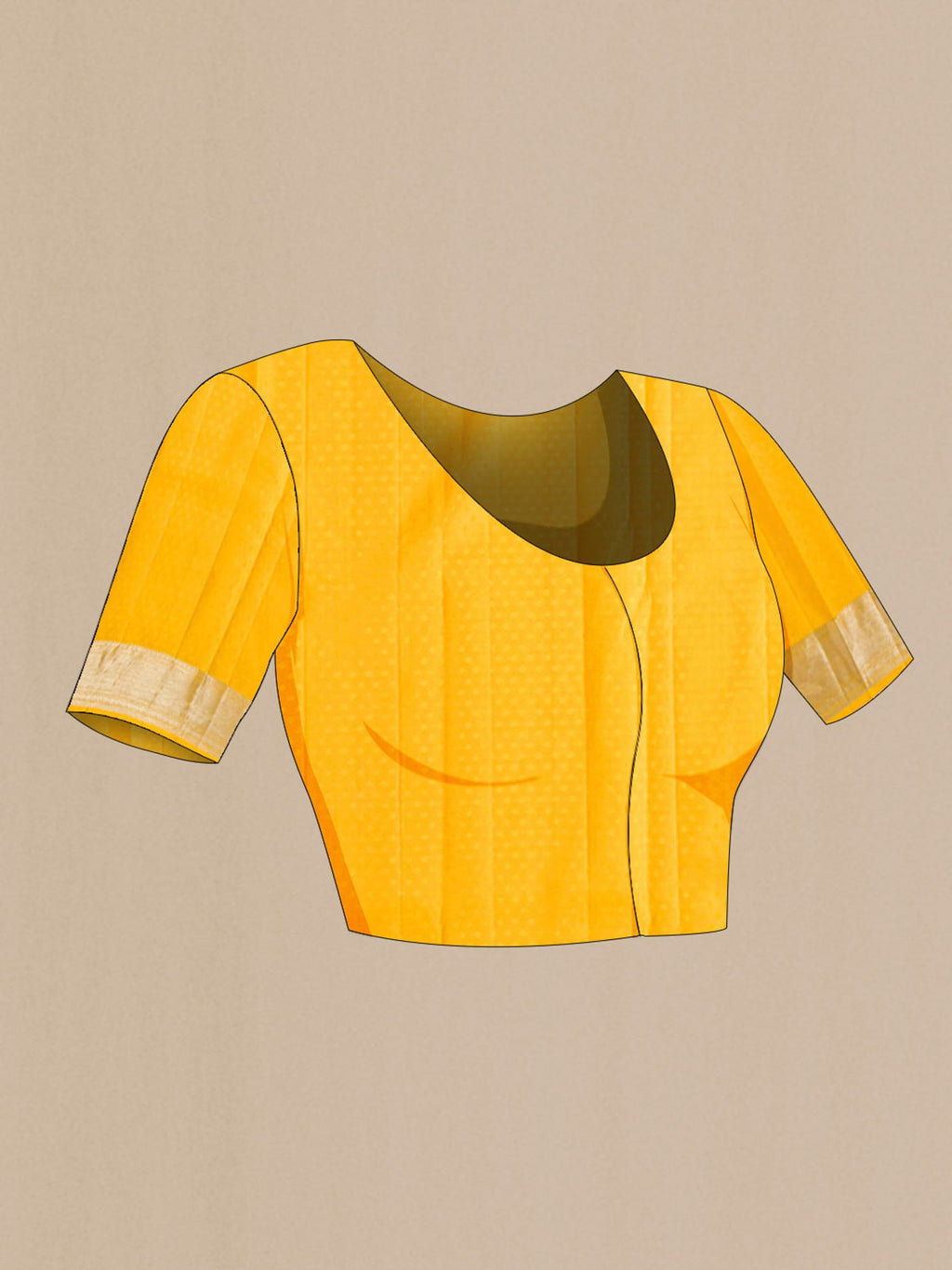 Close up image of the blouse of Yellow Kanchipuram Silk Saree with Zari Brocade on the body and Zari Border