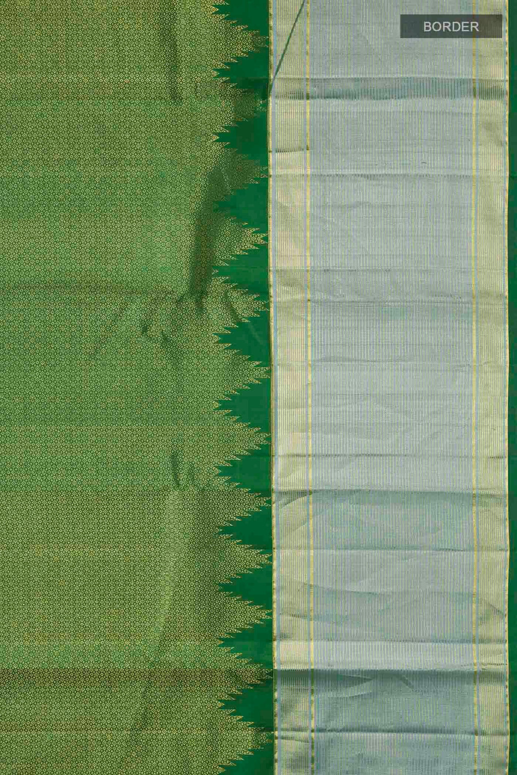 Border image of Green Kanchipuram Silk Saree with Zari Brocade on the body and Zari Border