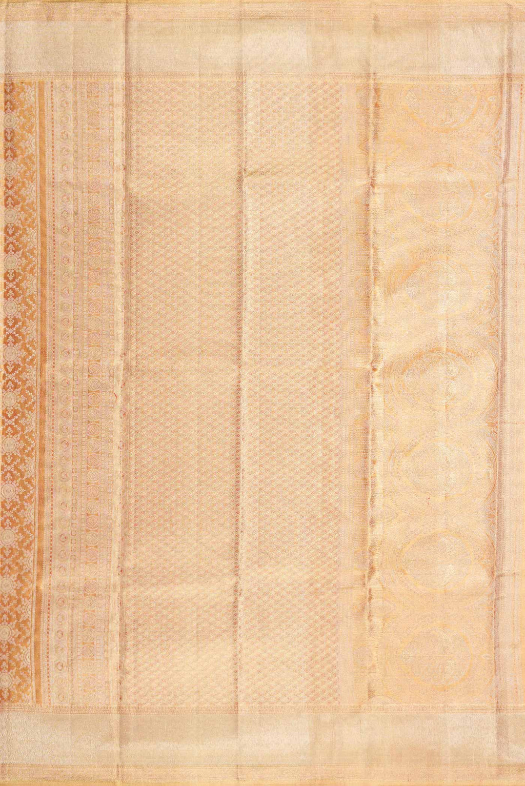 Close up image of the pallu of Gold Dual Tone Kanchipuram Tissue Silk Saree with Zari Brocade on the body and Zari Border