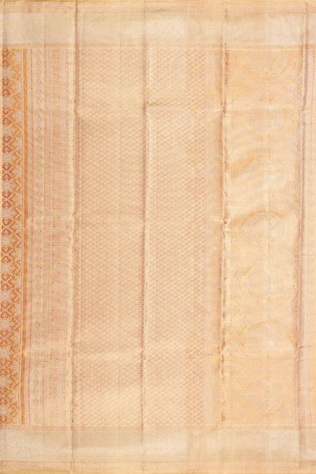 Close up image of the pallu of Gold Dual Tone Kanchipuram Tissue Silk Saree with Zari Brocade on the body and Zari Border