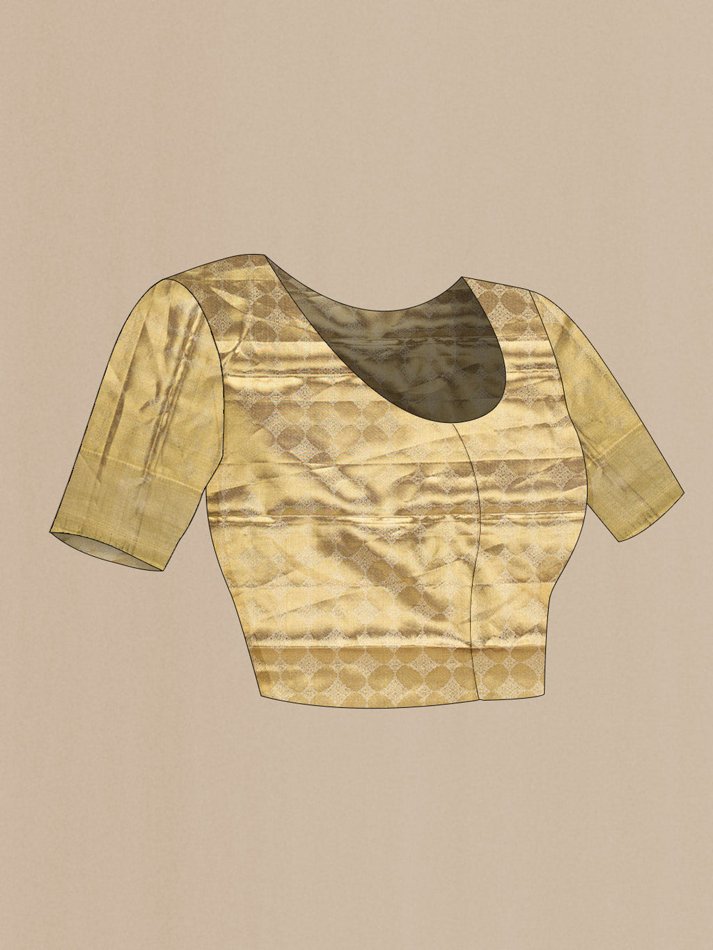 Close up image of the blouse of Gold Dual Tone Kanchipuram Tissue Silk Saree with Zari Brocade on the body and Zari Border