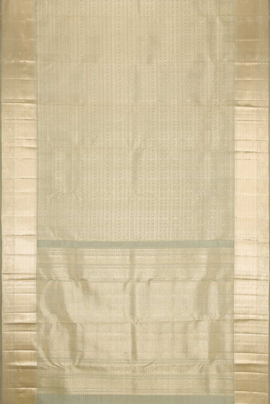 Flat view of Light Green Dual Tone Kanchipuram Silk Saree with Zari Brocade on the body and Zari Border