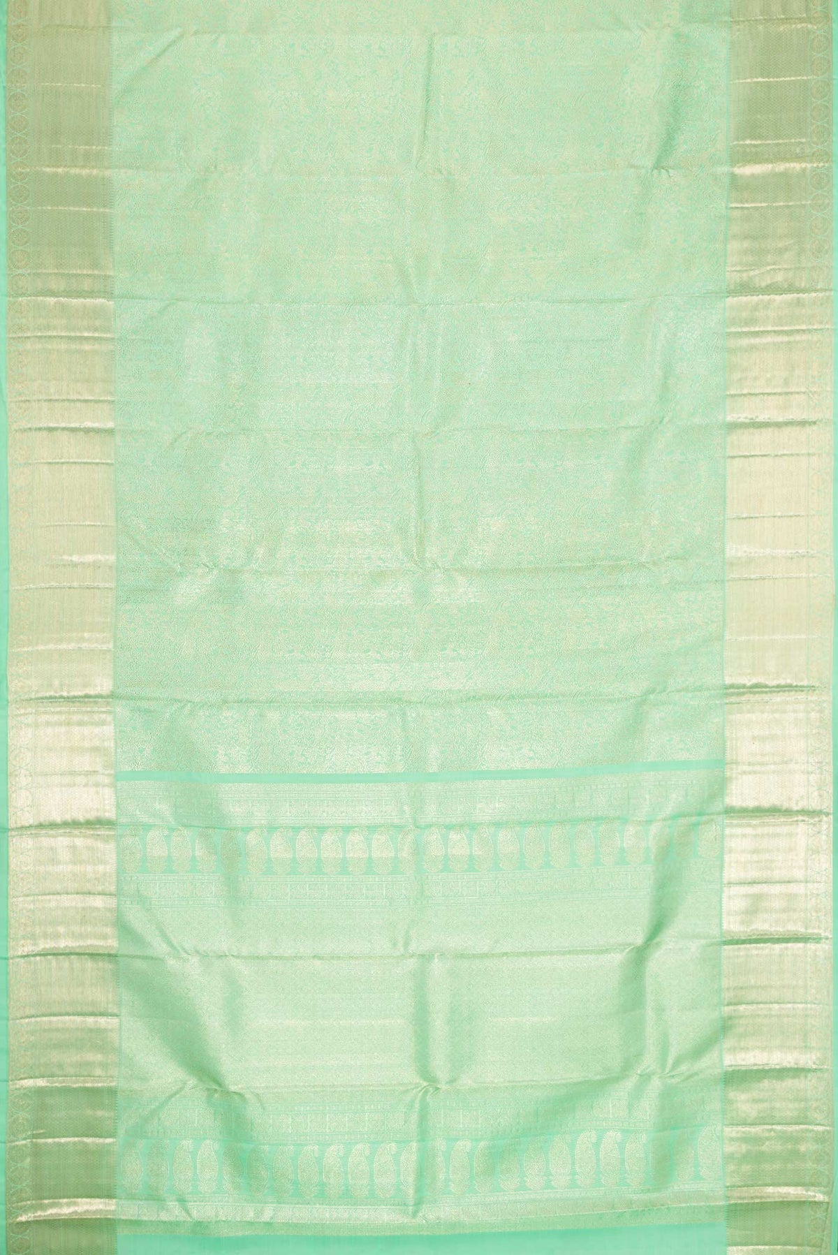 Flat view of Light Green Dual Tone Kanchipuram Silk Saree with Zari Brocade on the body and Zari Border