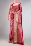 Pink Dual Tone Kanchipuram Silk Saree with Zari Brocade on the body and Zari Border displayed on a mannequin