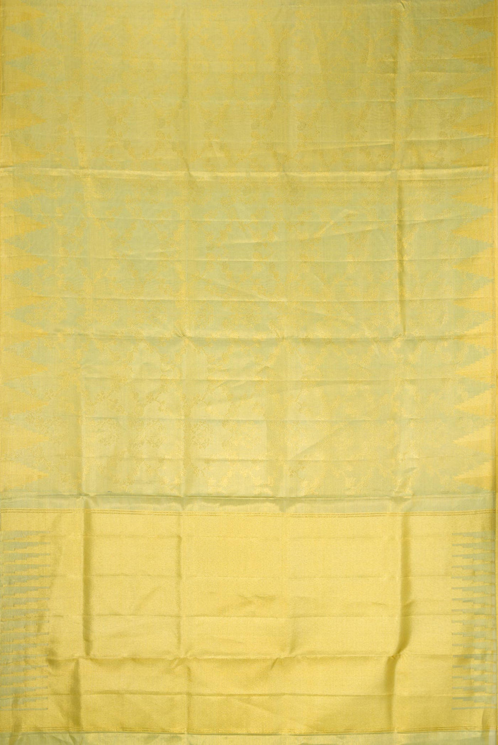 Flat view of Light Green Dual Tone Kanchipuram Tissue Silk Saree with Zari Brocade on the body and Zari Border