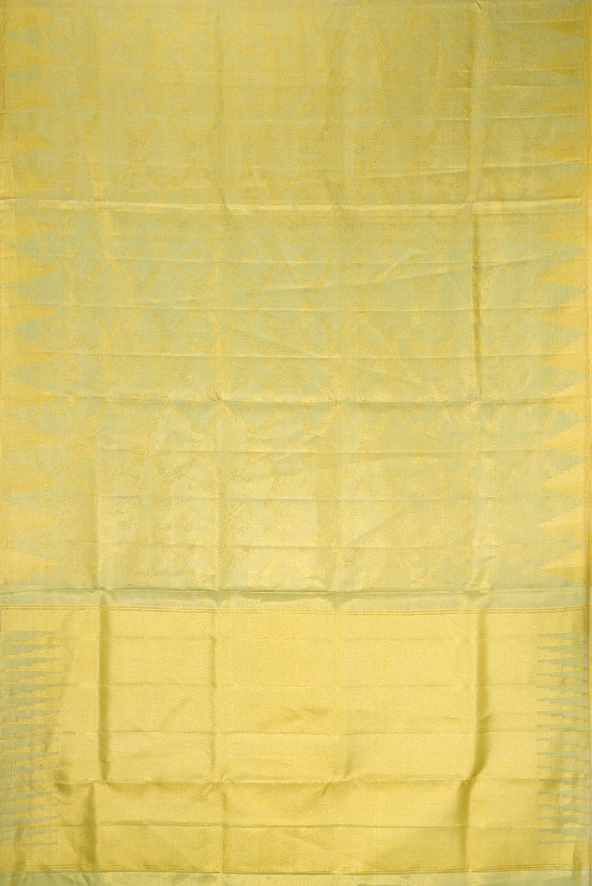 Flat view of Light Green Dual Tone Kanchipuram Tissue Silk Saree with Zari Brocade on the body and Zari Border