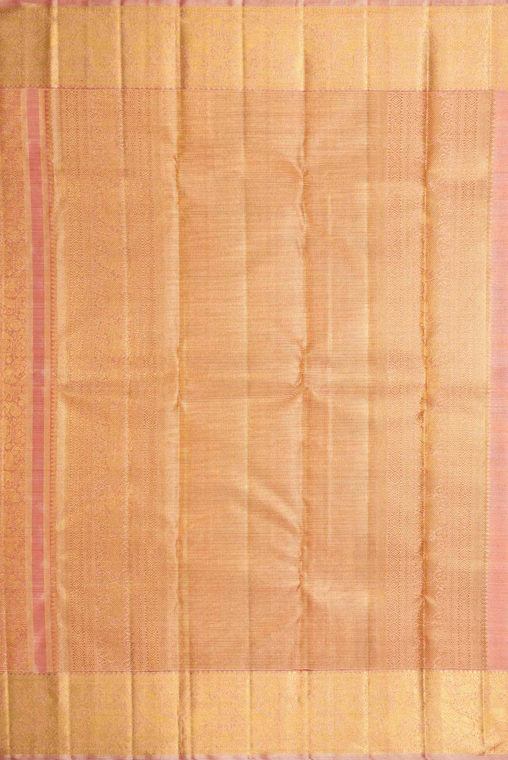 Close up image of the pallu of Pure Silk Pure Zari Pink Dual Tone Kanchipuram Saree with Zari Brocade on the body and Zari Border