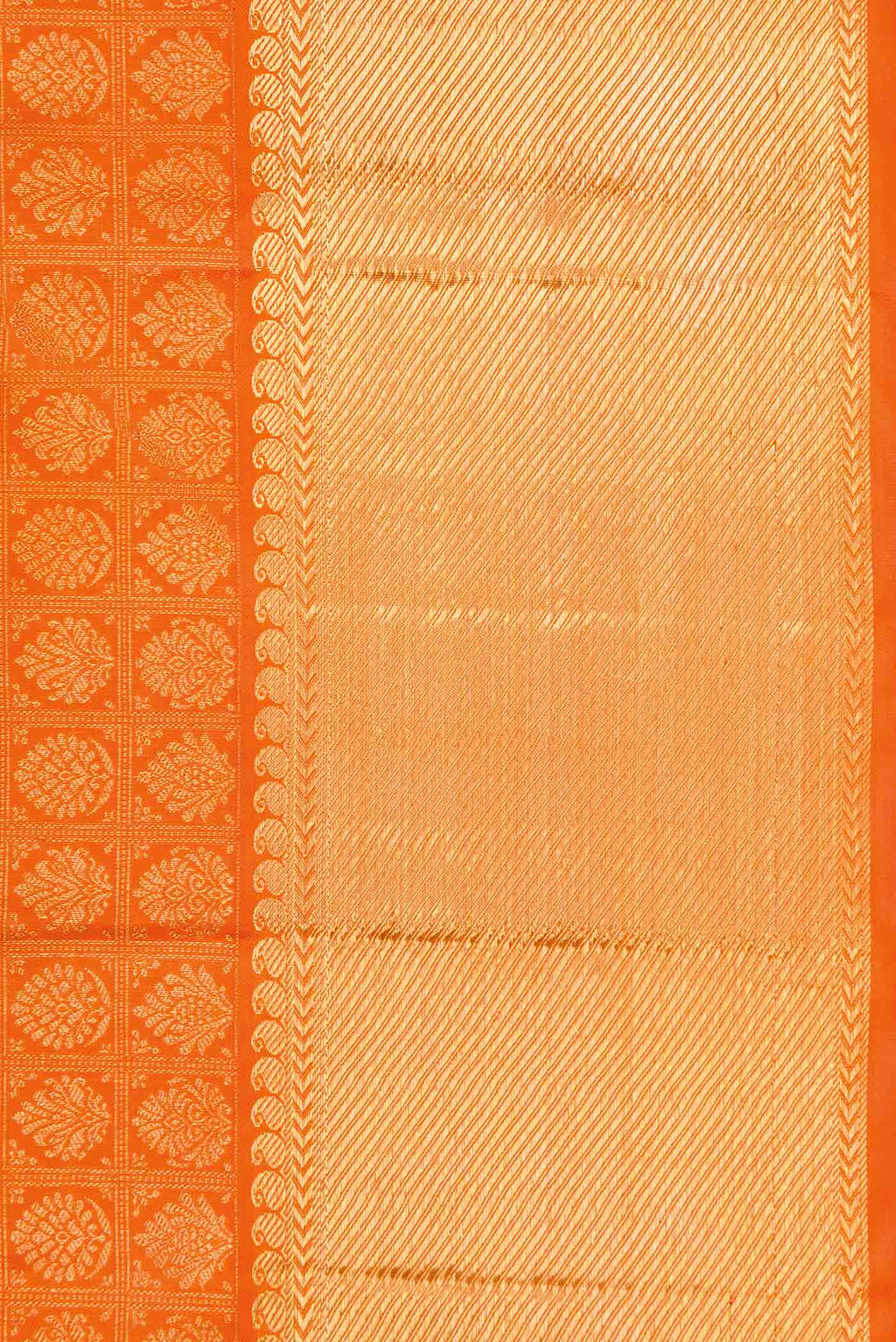 Border image of Pure Silk Pure Zari Orange Dual Tone Kanchipuram Saree with Zari Brocade on the body and Zari Border