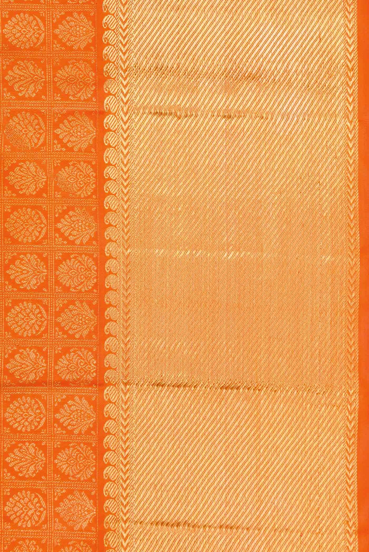 Border image of Pure Silk Pure Zari Orange Dual Tone Kanchipuram Saree with Zari Brocade on the body and Zari Border