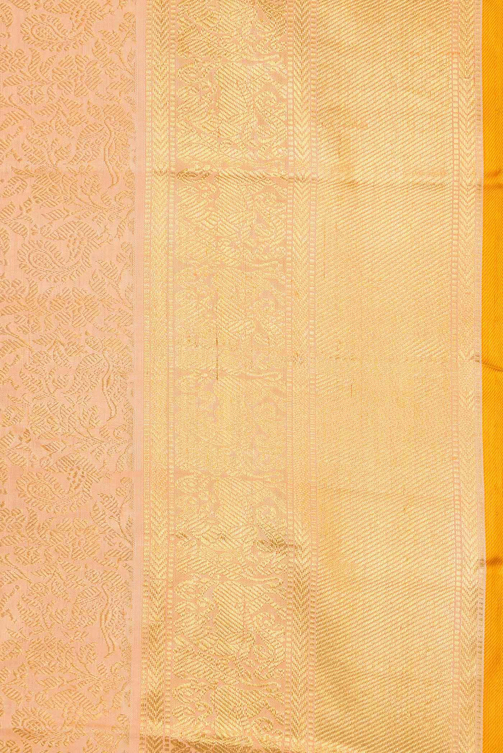 Border image of Pure Silk Pure Zari Golden Peach Dual Tone Kanchipuram Saree with Zari Brocade on the body and Zari Border