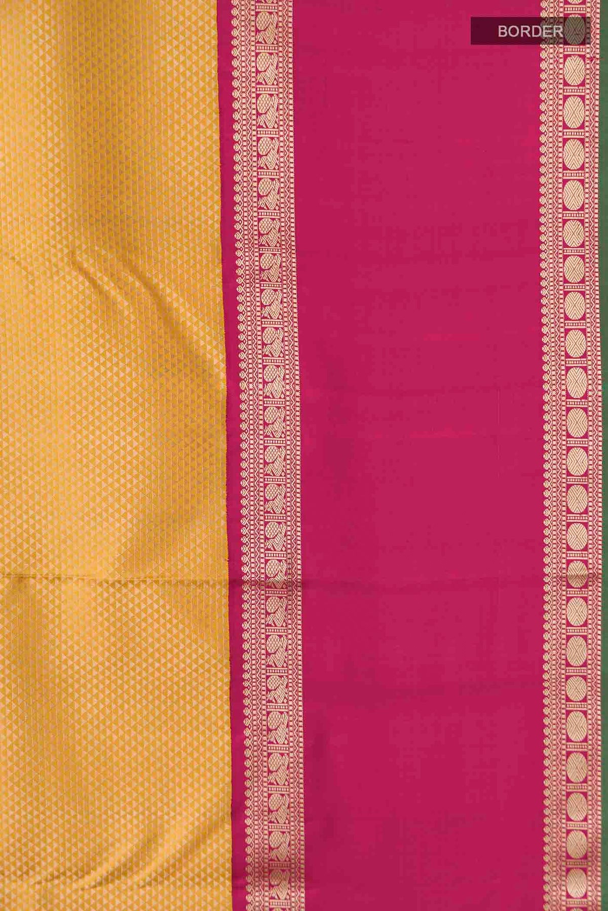 Border image of Yellow Kanchipuram Silk Saree with Jacquard design on the body and Thread Border