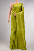 Pure Silk Pure Zari Parrot Green Dual Tone Kanchipuram Saree with Zari Butta on the body and Plain Border displayed on a mannequin