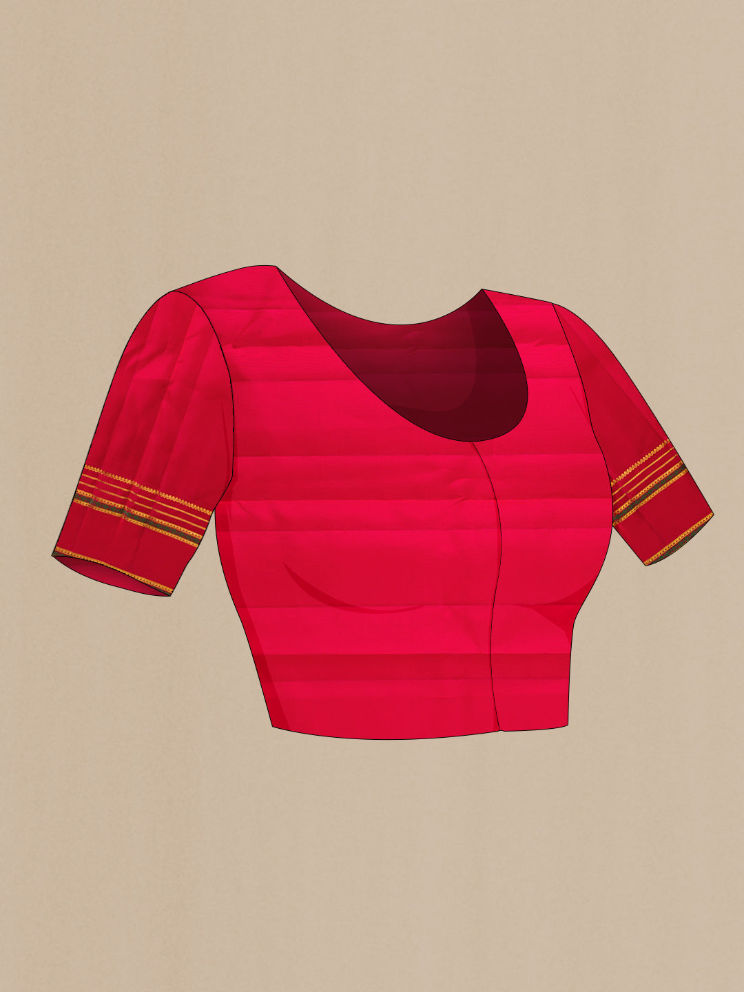 Close up image of the blouse of Parrot Green Dual Tone Kanchipuram Silk Saree with Stripes on the body and Zari Border