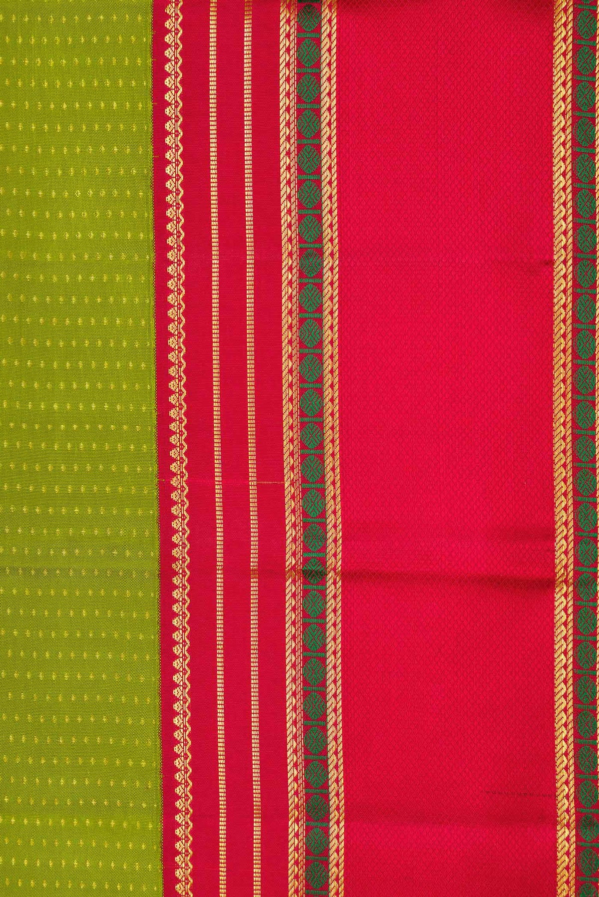 Border image of Parrot Green Dual Tone Kanchipuram Silk Saree with Stripes on the body and Zari Border