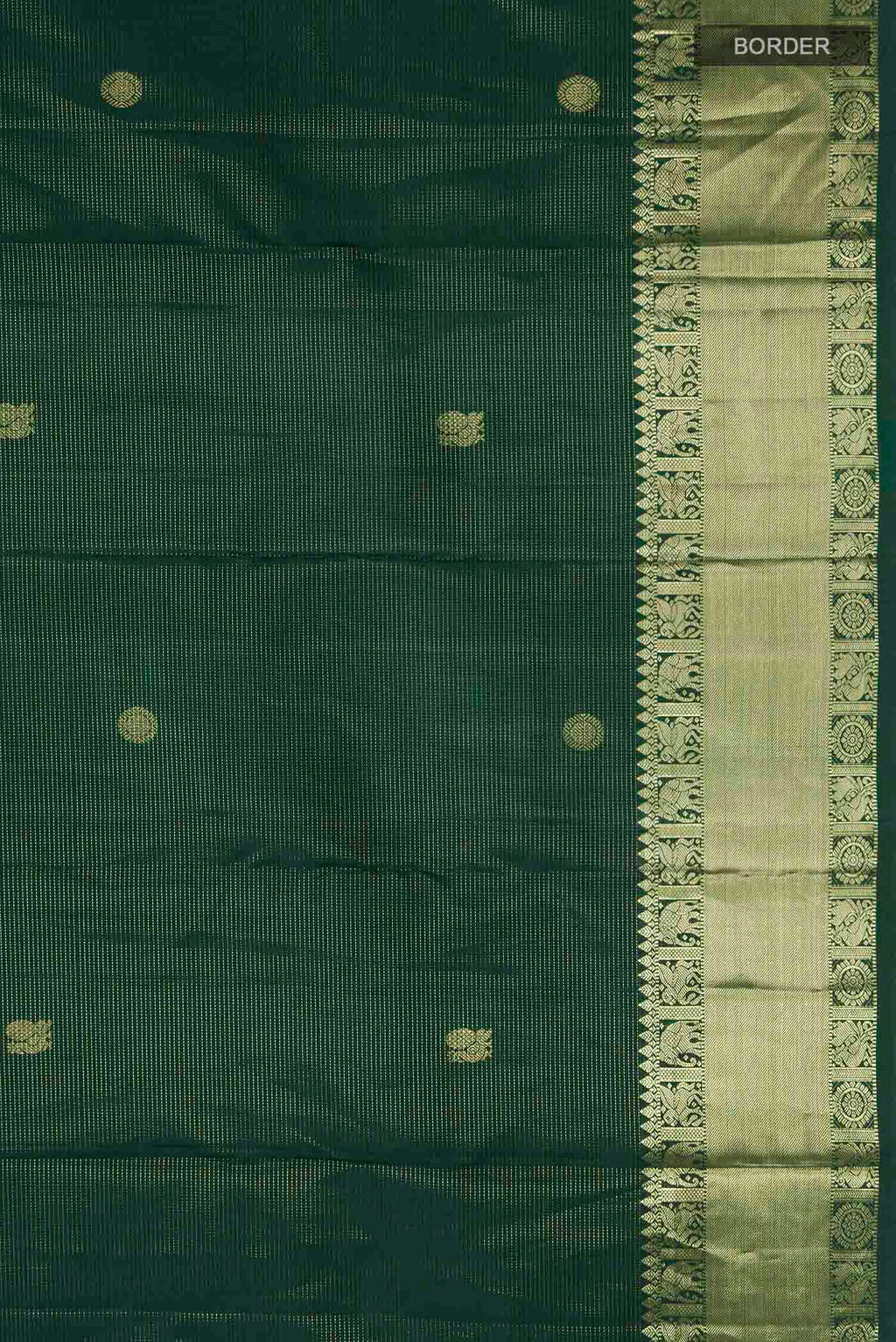 Border image of Green Kanchipuram Silk Saree with Zari Butta on the body and Zari Border