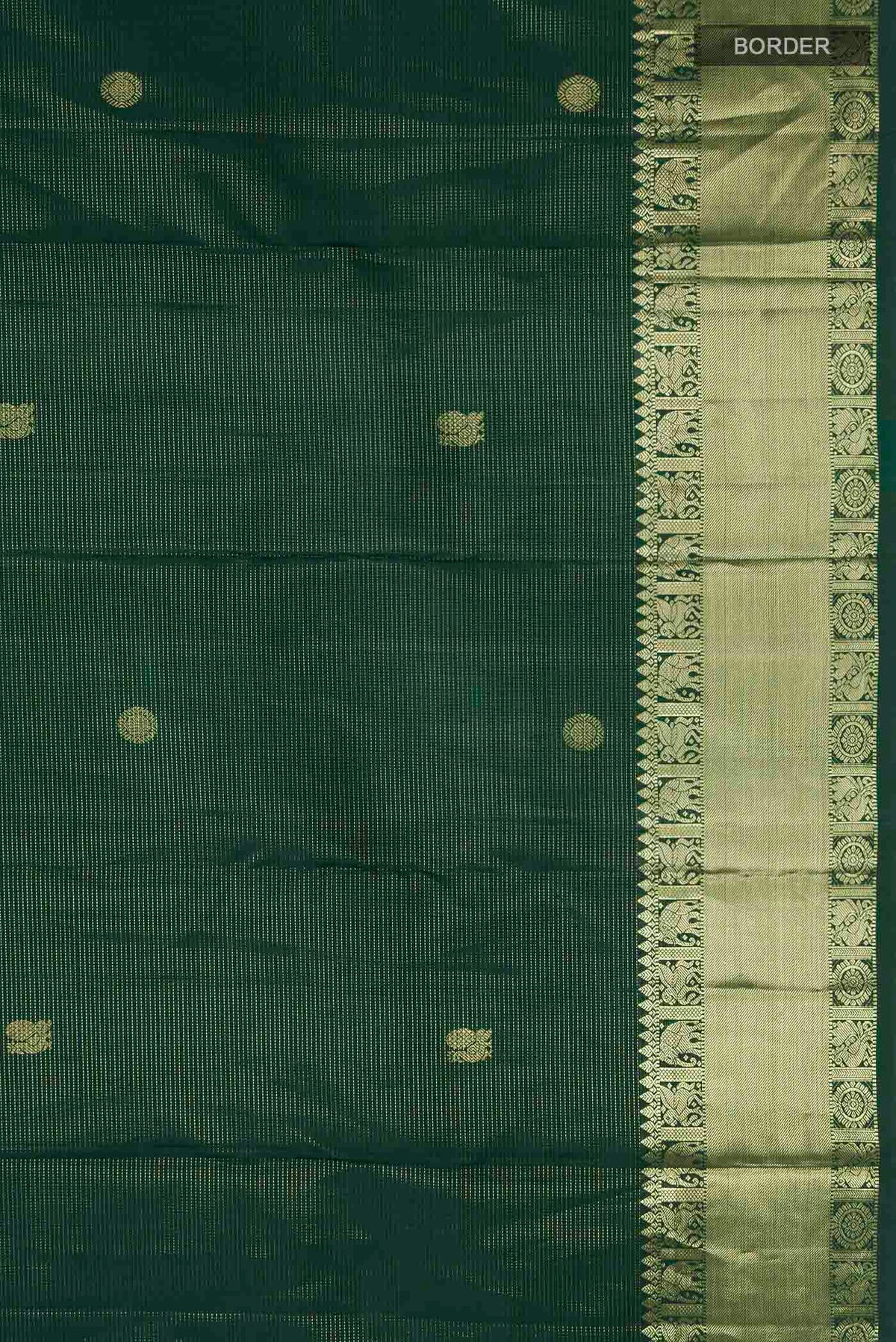 Border image of Green Kanchipuram Silk Saree with Zari Butta on the body and Zari Border