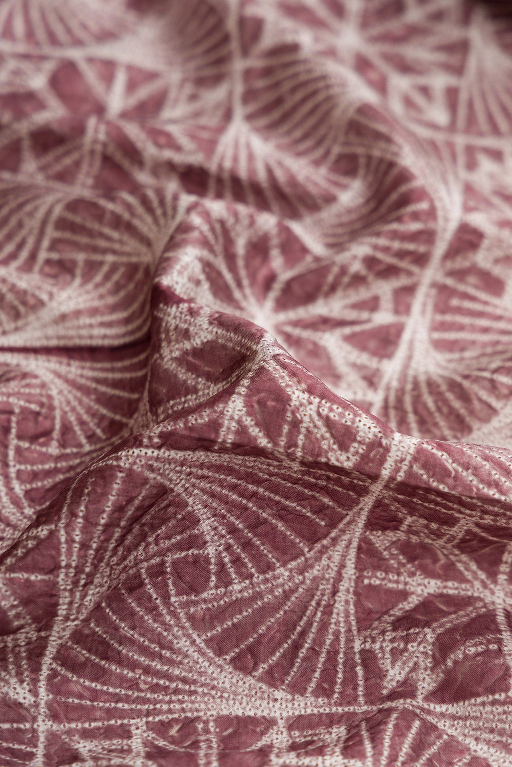 Close up of Brown Dual Tone Tussar Silk Saree with Printed design on the body and Printed Border.  displaying folds