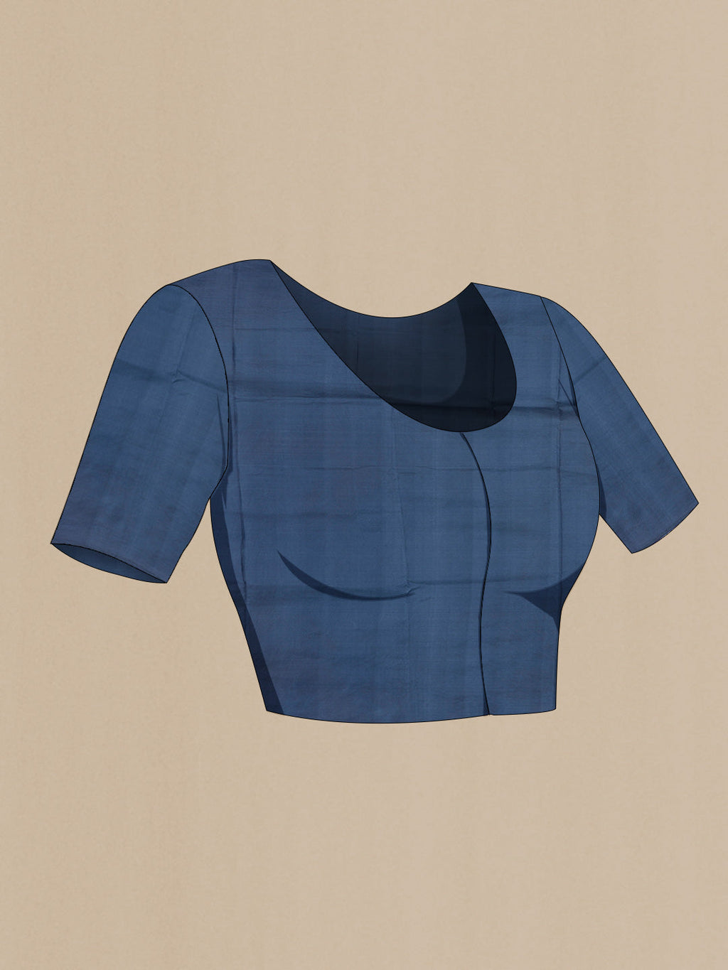 Close up image of the blouse of Blue Grey Printed Silk SareePrinted design on the body and Printed Border