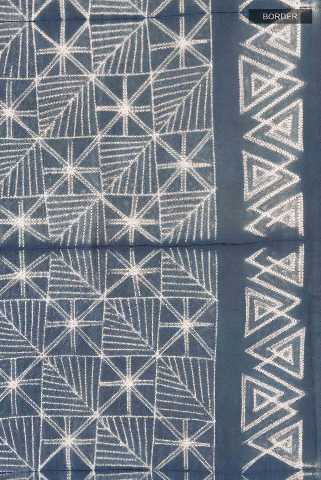Border image of Blue Grey Printed Silk SareePrinted design on the body and Printed Border