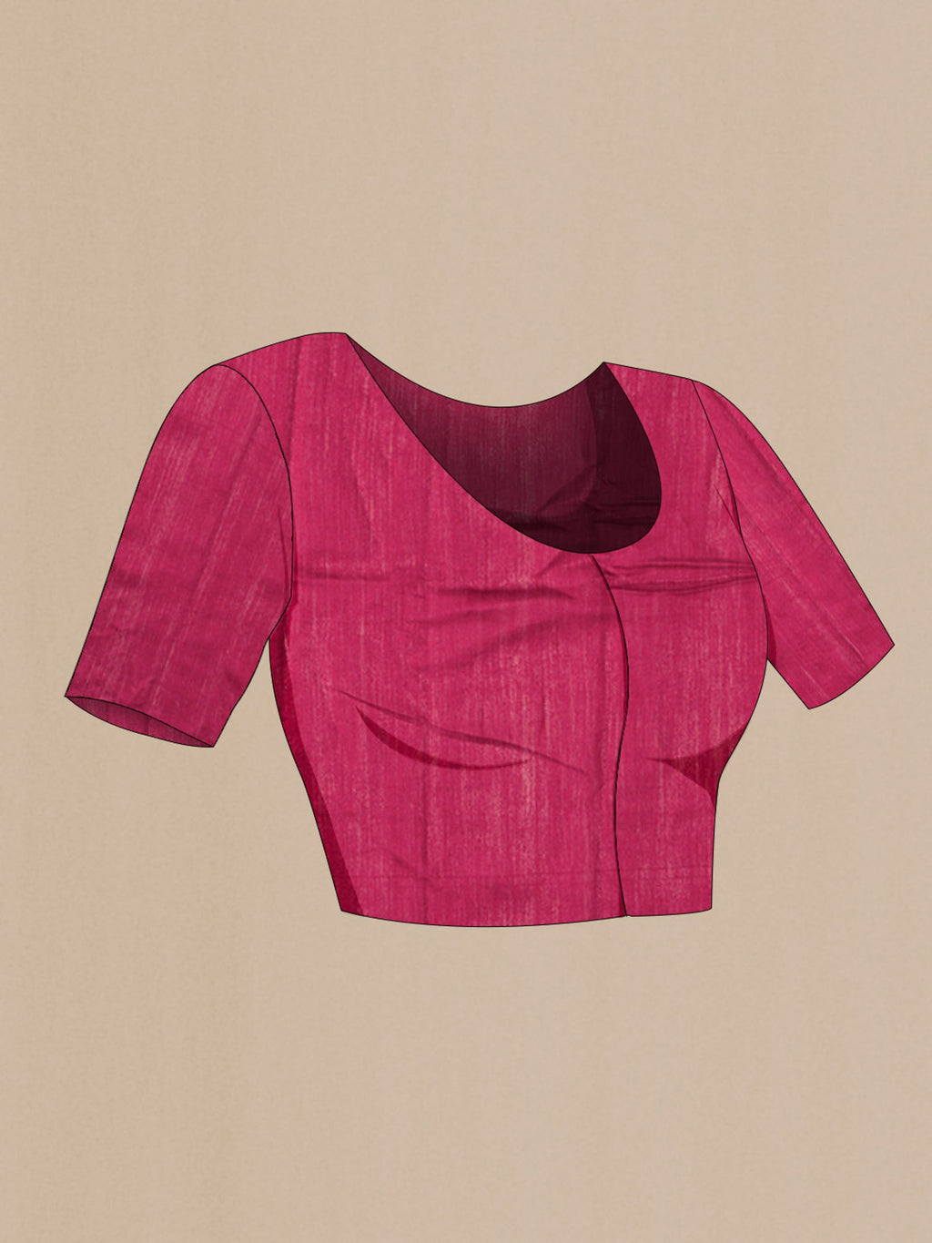 Close up image of the blouse of Red Tussar Silk Saree Printed design on the body and Plain Border