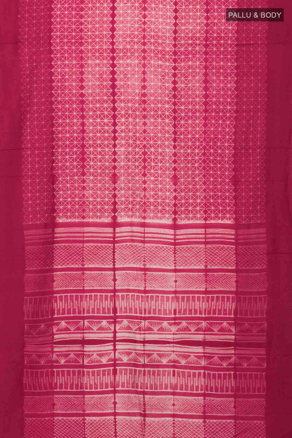 Flat view of Red Tussar Silk Saree Printed design on the body and Plain Border