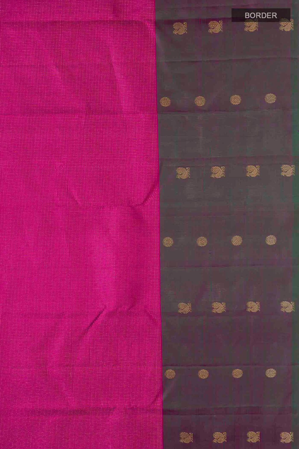 Border image of Pink Kanchipuram Silk Saree with Zari Butta on the body and Zari Border