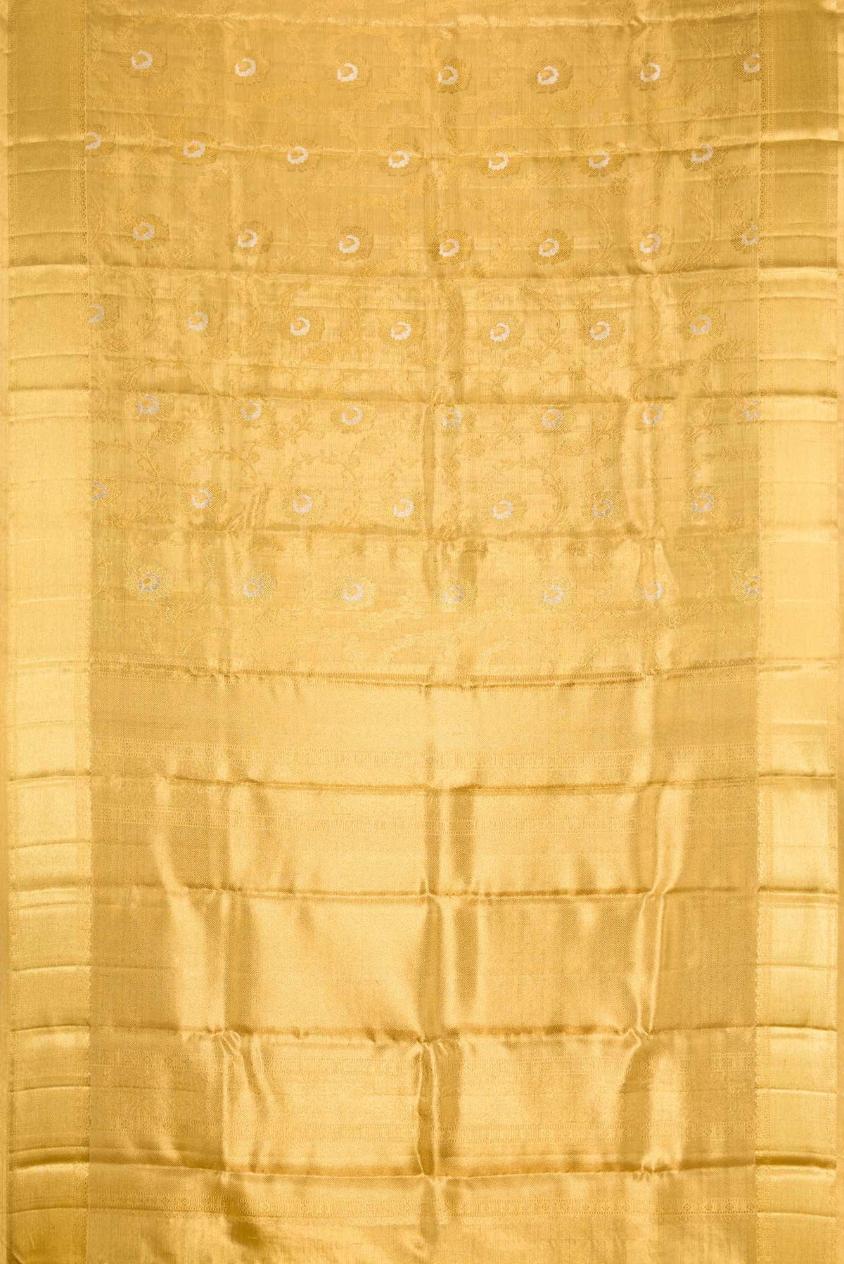 Flat view of Pure Silk Pure Zari Gold Dual Tone Kanchipuram Tissue Saree with Zari Brocade on the body and Zari Border