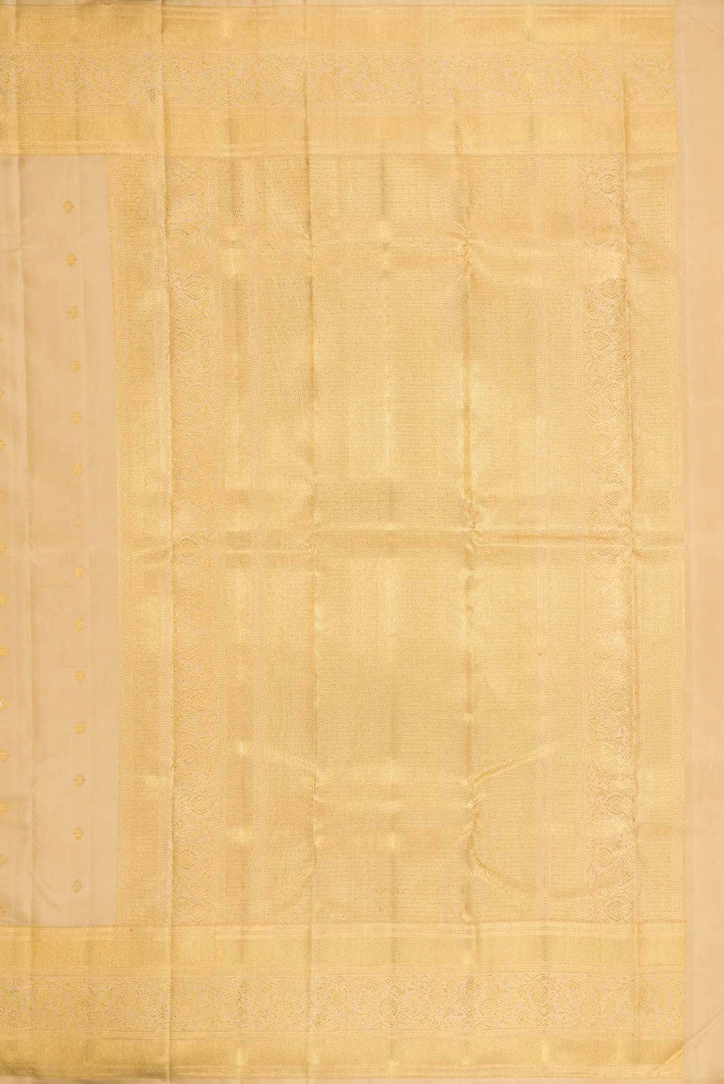Close up image of the pallu of Pure Silk Pure Zari Sandal Dual Tone Kanchipuram Saree with Zari Butta on the body and Zari Border