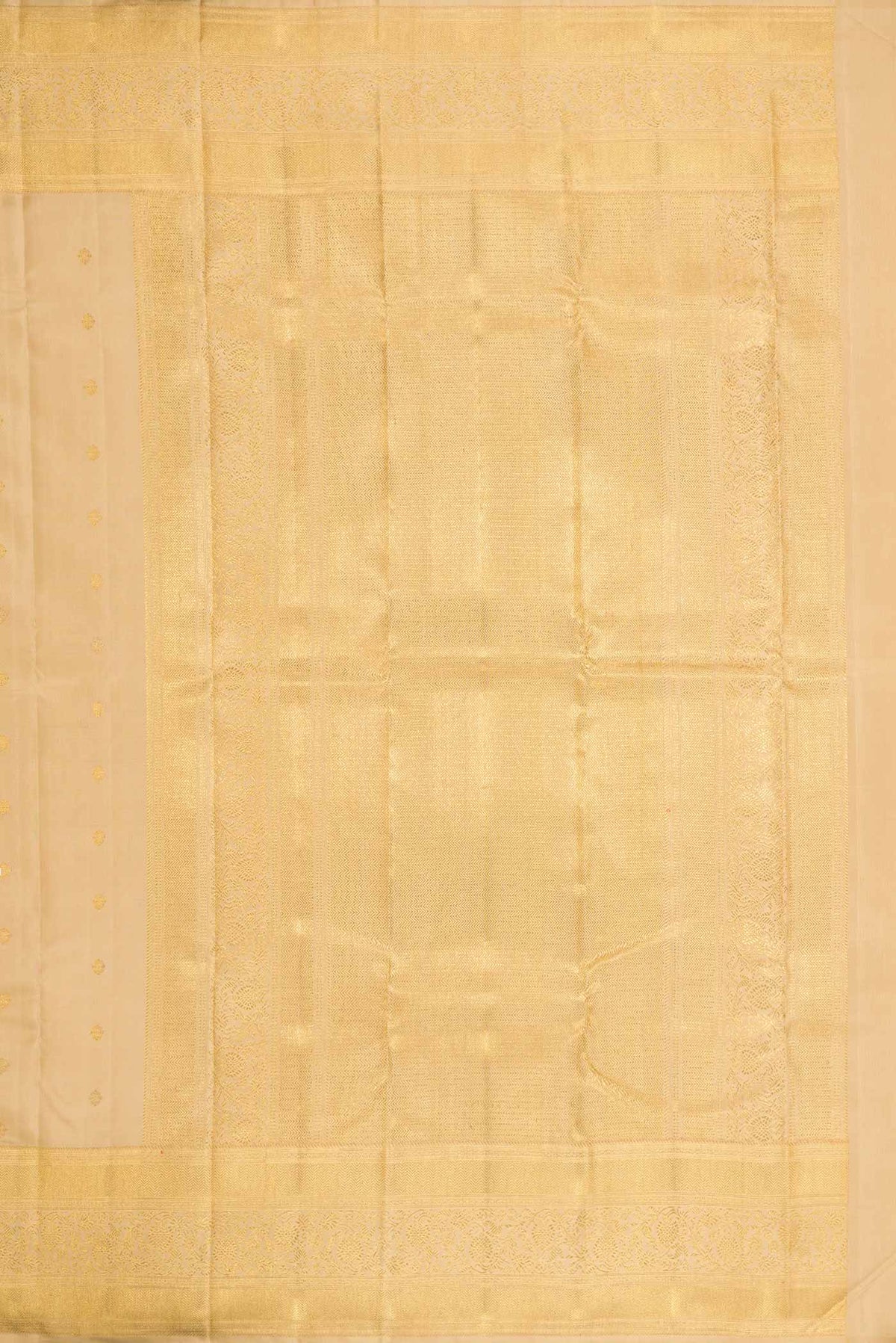 Close up image of the pallu of Pure Silk Pure Zari Sandal Dual Tone Kanchipuram Saree with Zari Butta on the body and Zari Border