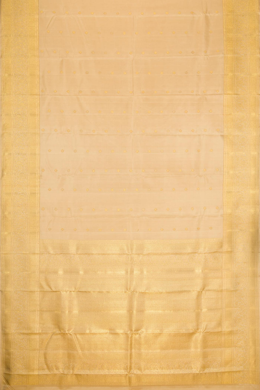 Flat view of Pure Silk Pure Zari Sandal Dual Tone Kanchipuram Saree with Zari Butta on the body and Zari Border
