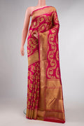 Pure Silk Pure Zari Dark Pink Dual Tone Kanchipuram Saree with Zari Brocade on the body and Zari Border displayed on a mannequin