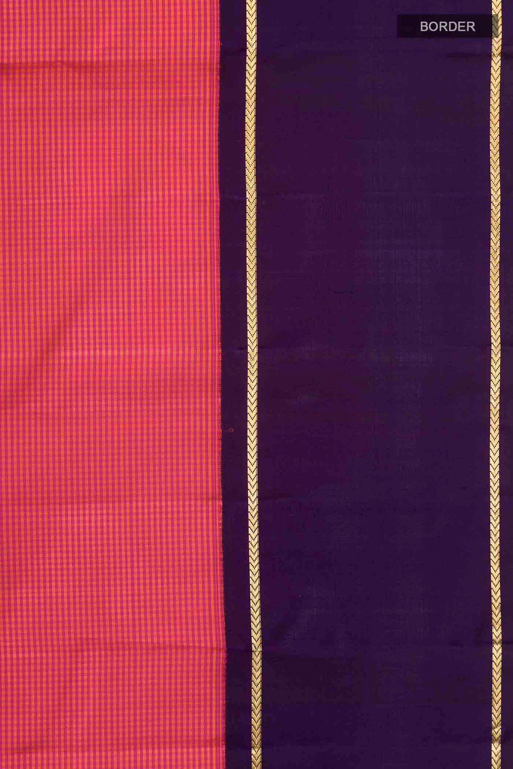 Border image of Pink Kanchipuram Silk Saree with Checked design on the body and Zari Border