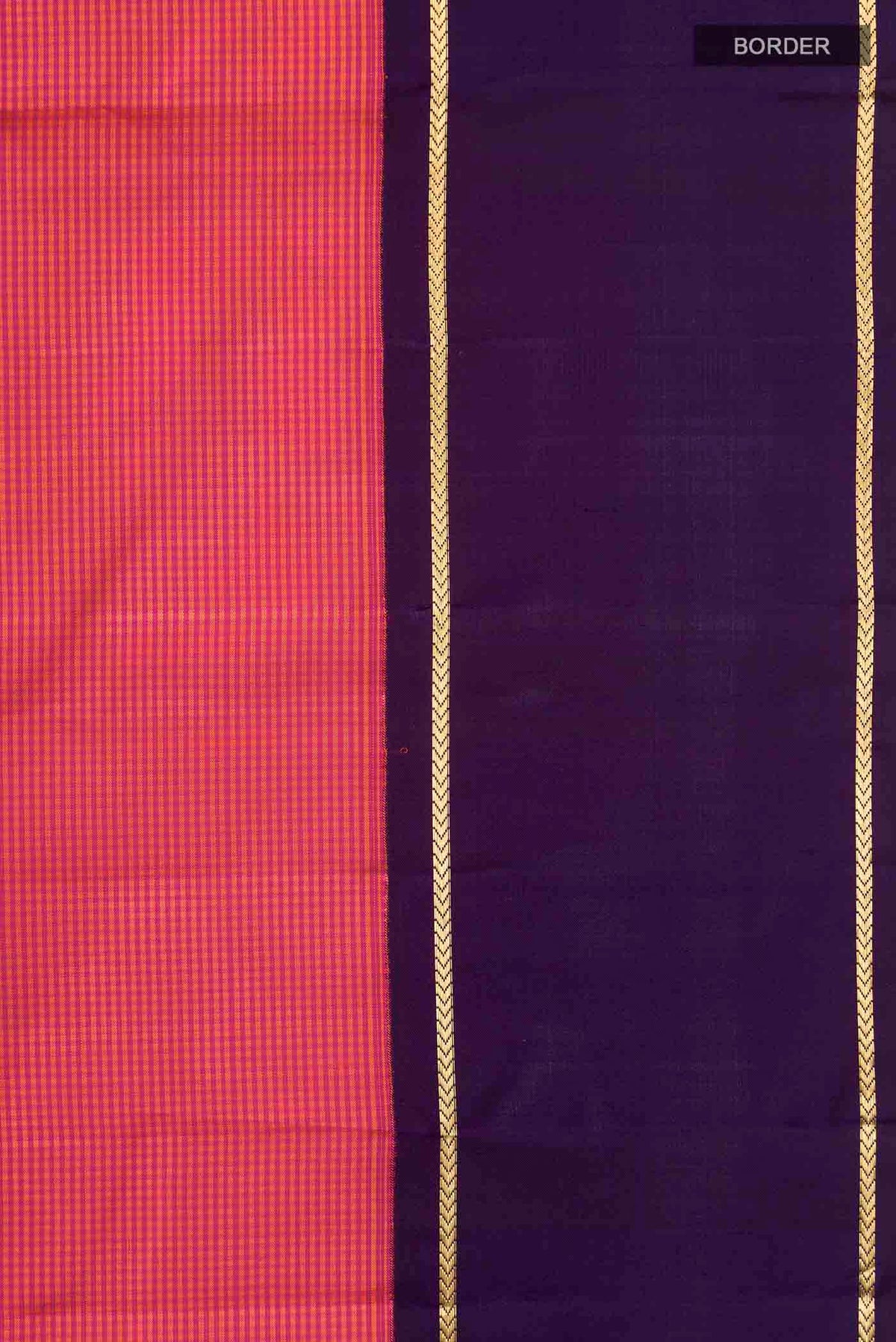 Border image of Pink Kanchipuram Silk Saree with Checked design on the body and Zari Border