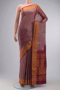Mauve Uppada Silk Saree with Zari Butta on the body and Zari Border displayed on a mannequin