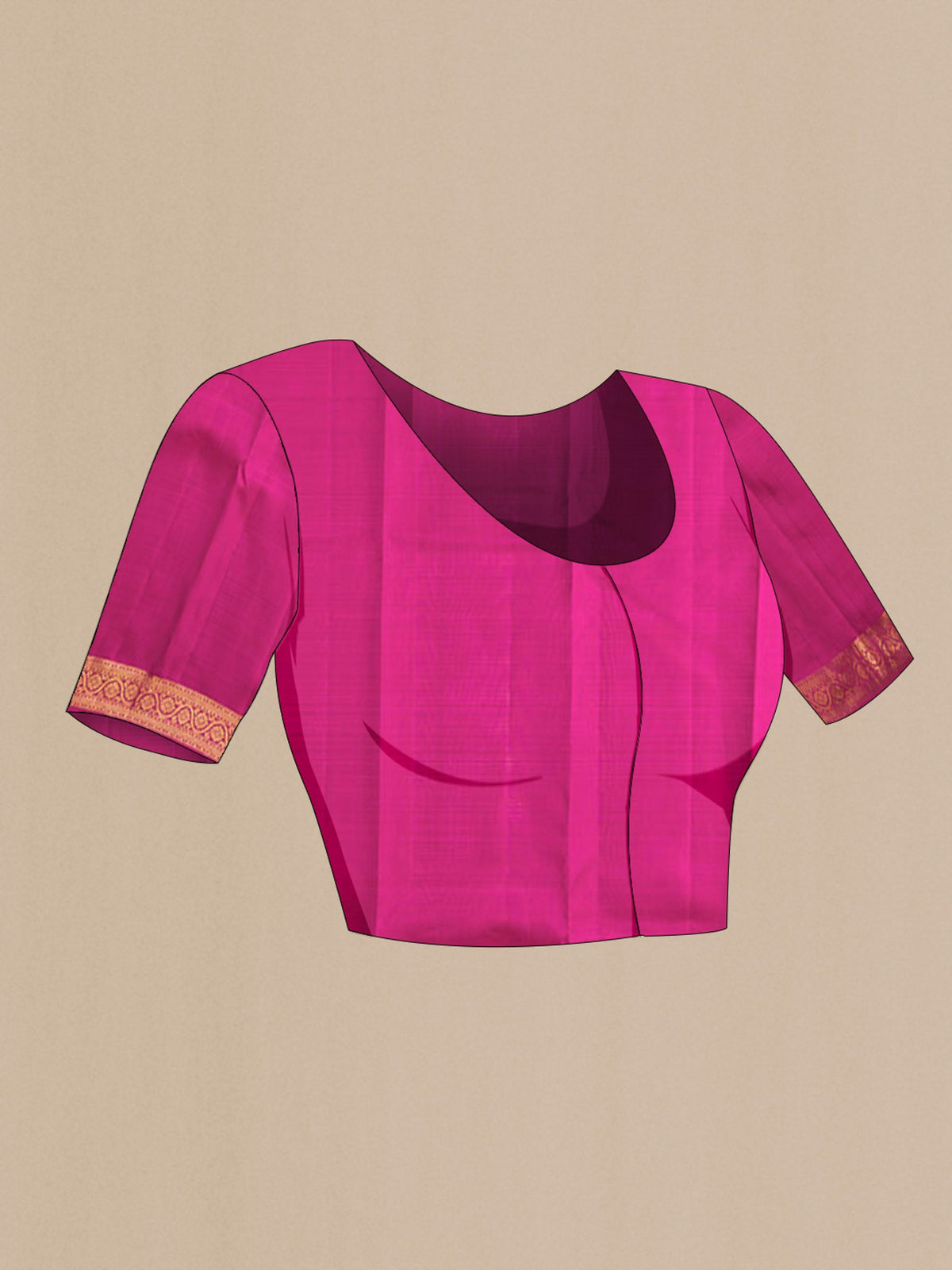 Close up image of the blouse of Grey Kanchipuram Silk Saree with Plain Body and Zari Border