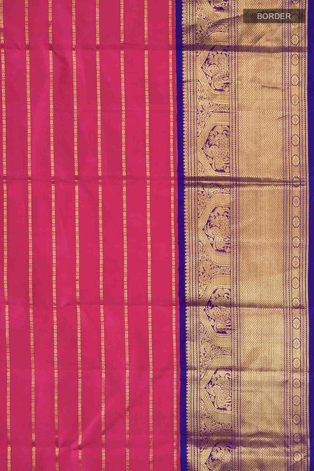 Border image of Pink Kanchipuram Silk Saree with Stripes on the body and Zari Border