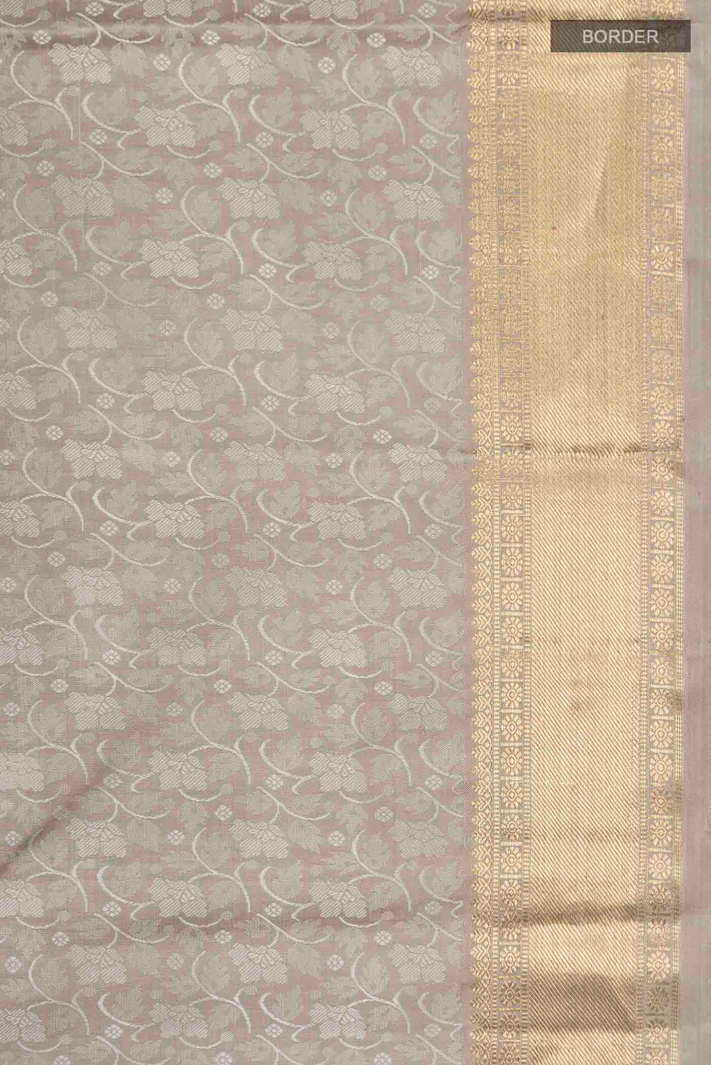 Border image of Grey Kanchipuram Silk Saree with Jacquard design on the body and Zari Border