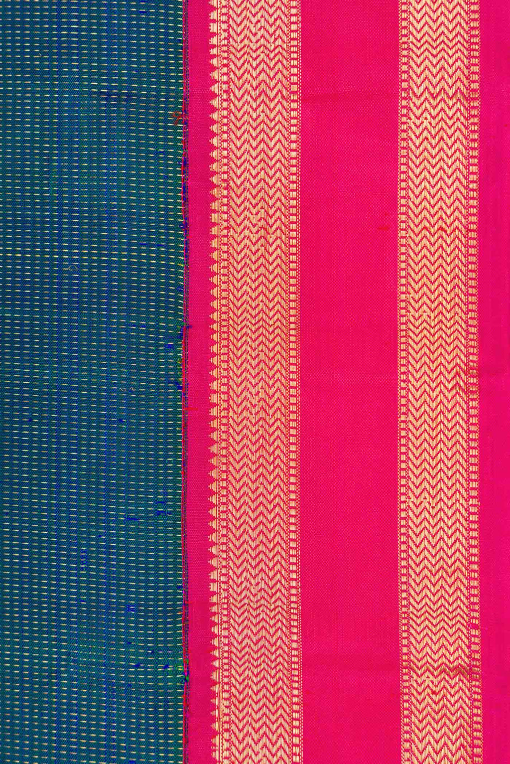 Border image of Peacock Blue Dual Tone Kanchipuram Silk Saree with Stripes on the body and Zari Border