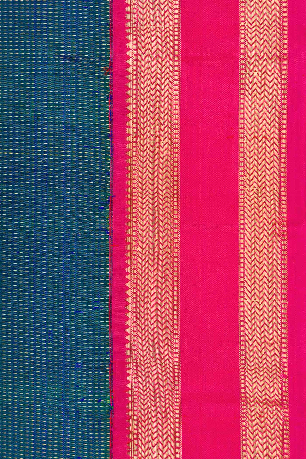 Border image of Peacock Blue Dual Tone Kanchipuram Silk Saree with Stripes on the body and Zari Border