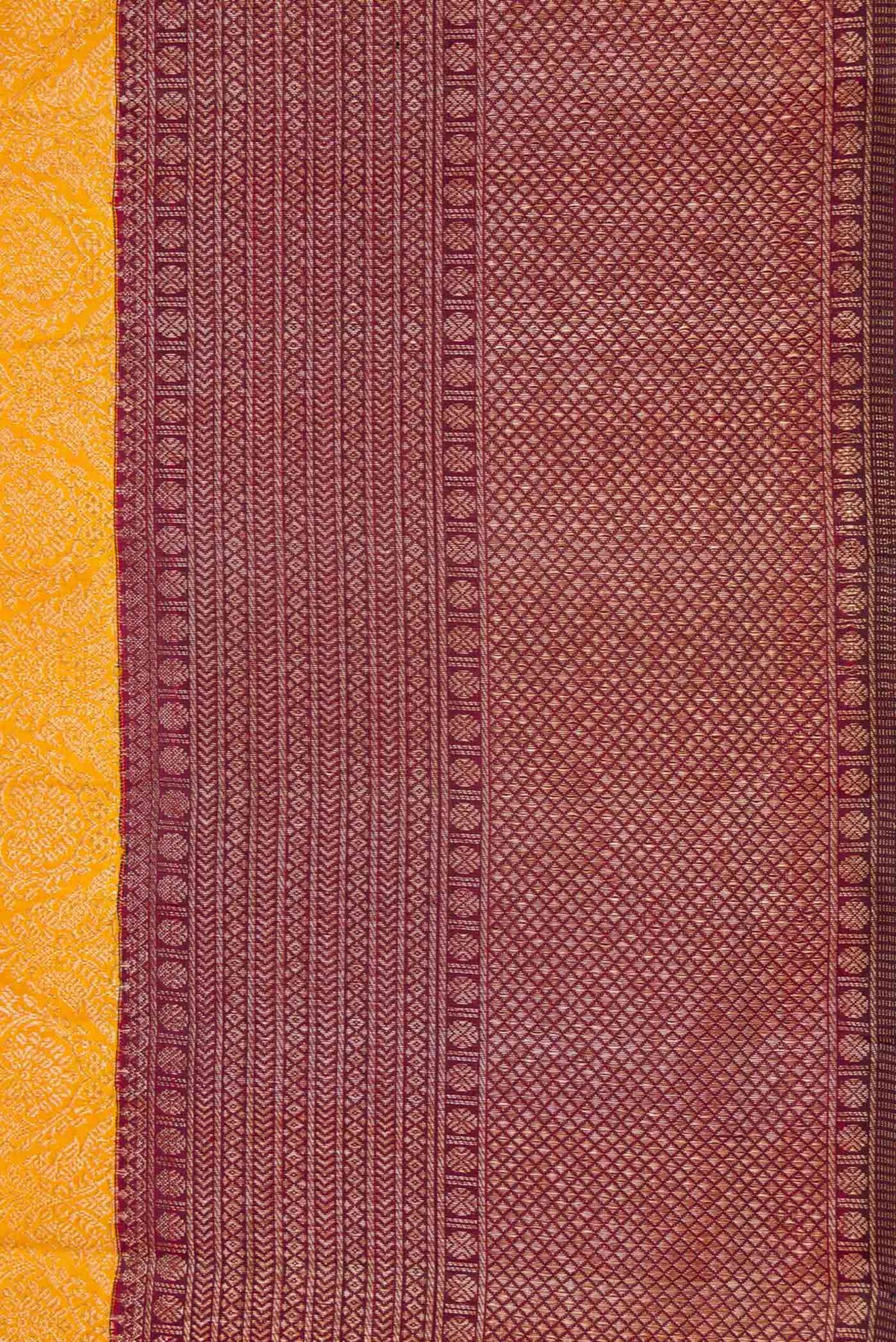 Border image of Mustard Dual Tone Kanchipuram Silk Saree with Zari Brocade on the body and Zari Border