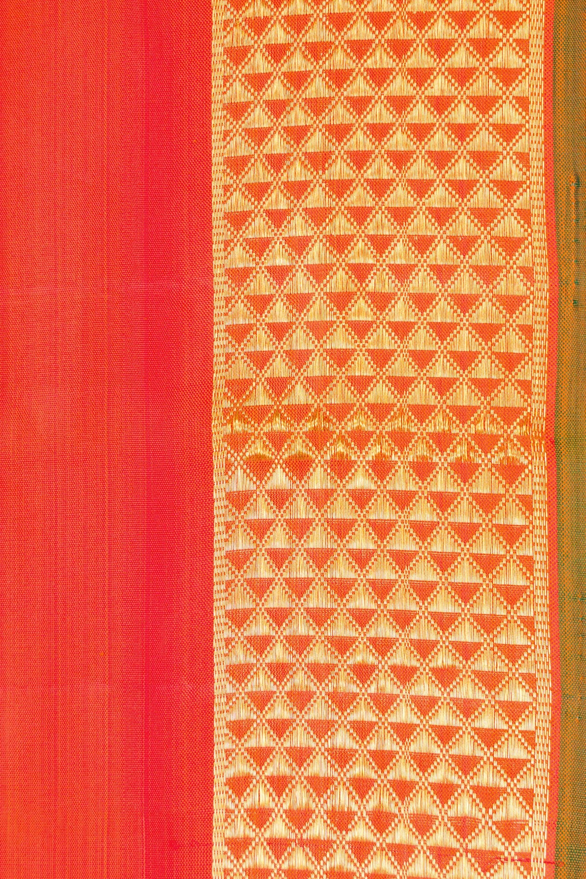 Border image of Pure Silk Pure Zari Orange Dual Tone Kanjivaram Nine Yards Saree with Plain Body and Zari Border. 