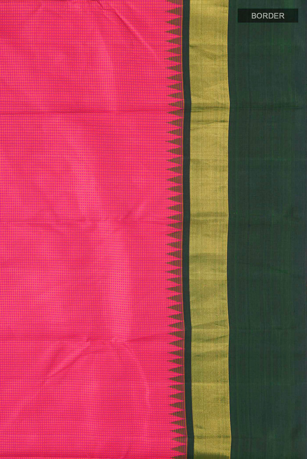 Border image of Pink Kanchipuram Silk Saree with Checked design on the body and Zari Border