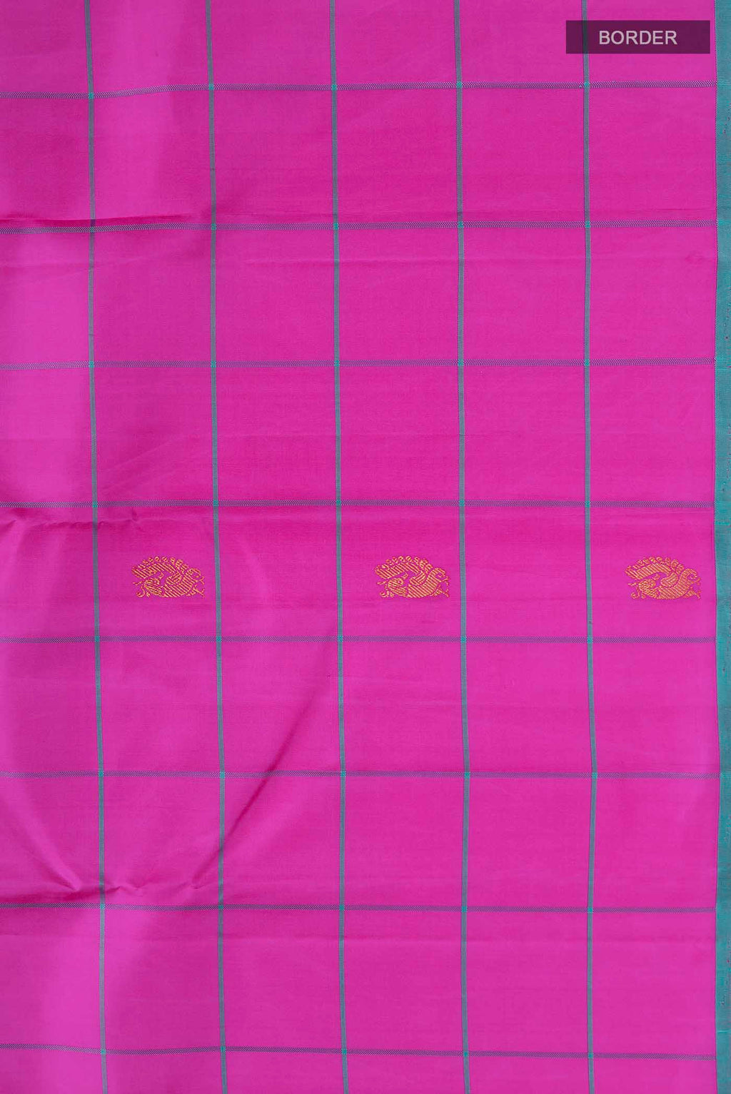 Border image of Pink Kanchipuram Silk Saree with Zari Butta on the body and Plain Border